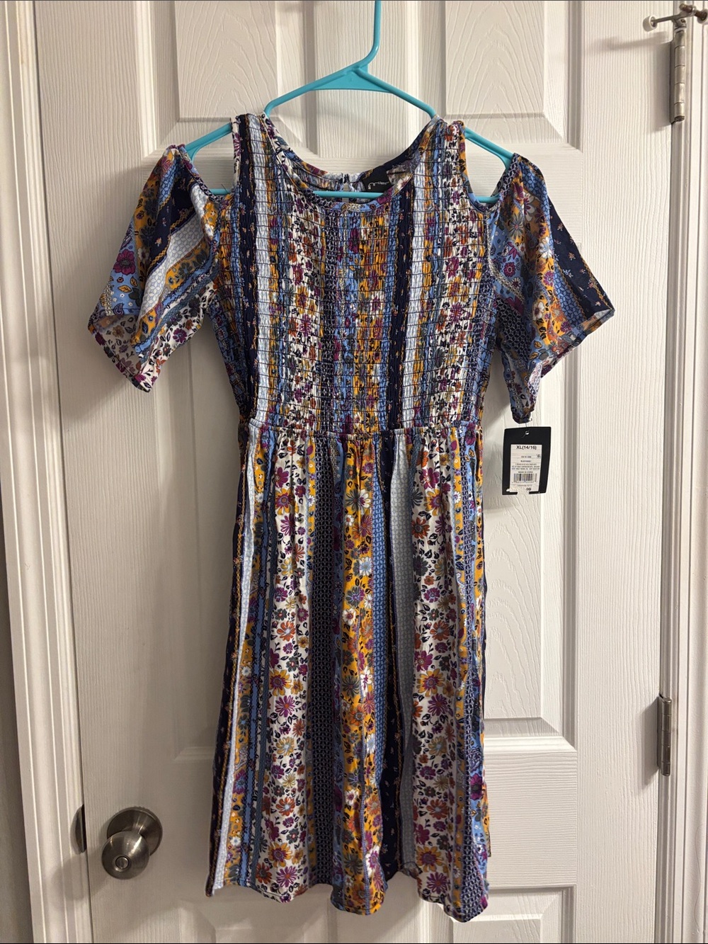 Girl’s Art Class Cold-Shoulder Floral Midi Dress with Smocked Top